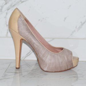 Beige Ruched Peep Toe Platform High Heels
